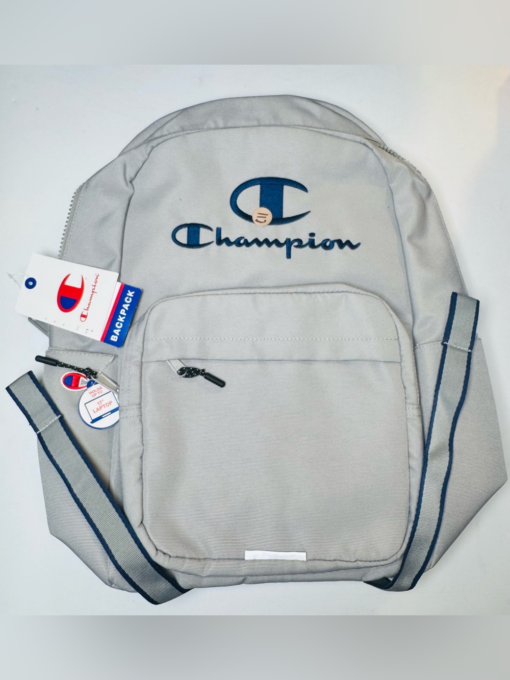 Champion Backpack Gray & Navy Laptop School Travel Bag Padded Straps NWT